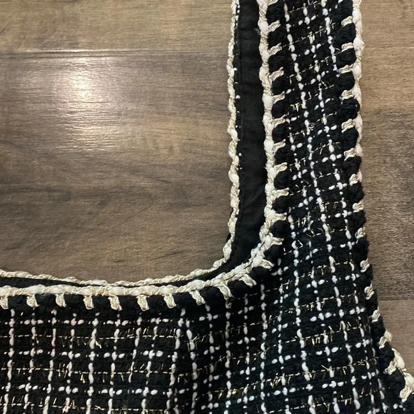 Cider Tweed Houndstooth Knit Black White TikTok Mini U-Neck Dress Women Size 2XL - Picture 3 of 10